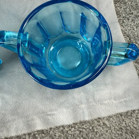 Vintage Art Deco Blue Glass Creamer Sugar Set with Handles Kitchen Dining Decor - Picture 6 of 16